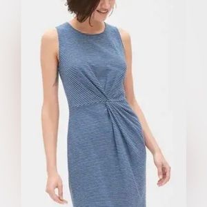 GAP Blue Striped Sleeveless Twist-Front Sheath Dress